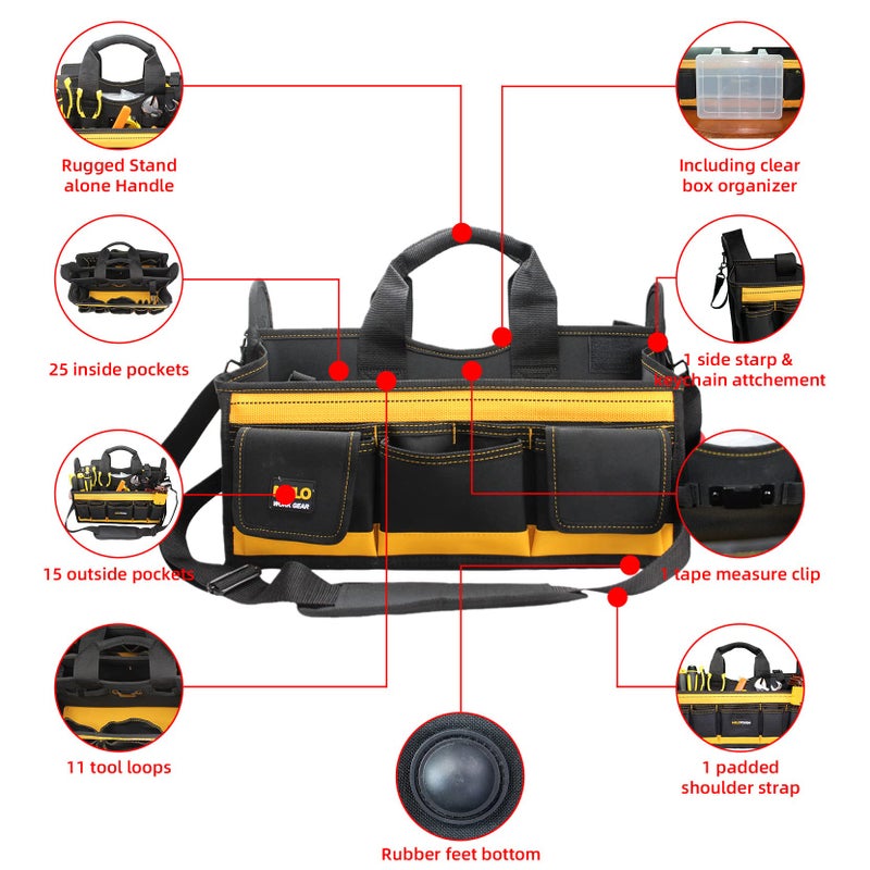 MELOTOUGH Electrician Tool Bag with shoulder strap 17 inch, HAVC Tool bag, Open Top Tool Carrier with plastic tray for construction DIY,Electrical,Technician - Image 4